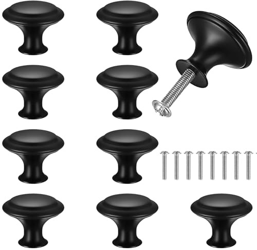 JYSNOW 10 Piezas Tiradores Armarios, Pomos de Puerta, Pomos de Armario de Acero Inoxidable, Tiradores de Muebles con Tornillos, Mango para Puertas, Armarios, Cajones y Cómodas, Negro