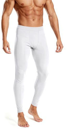 Rane Sports Men's Ice Silk Compression Pants Cool Touch Workout Leggings Quick Dry Athletic Tights Gym Running Training Fitness White M