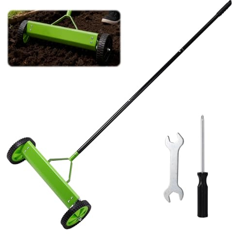 Fukaisu Rastrillo Escarificador de Césped Resistente, Multifuncional Rastrillo para Césped con Ruedas para Eliminar Residuos y Mantener el Jardín