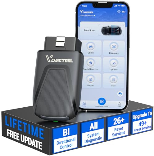 VDIAGTOOL D200 OBD2 Diagnosegerät Bluetooth, Diagnosegerät Auto Bidirektional mit 26+ Resets, Lebenslange Updates Auslesegerät Auto für iOS&Android, Alle Systeme FCA&CAN-FD Fahrzeug Kfz OBD Scanner