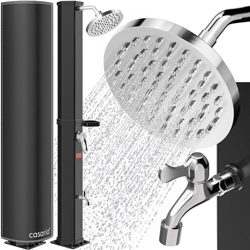 CASARIA® 60L Solar Shower Outdoor Garden Camping Shower - Heated Water up to 60°C, UV Resistant Pool Shower with Rain Shower Head, Soap Tray & Protective Cover