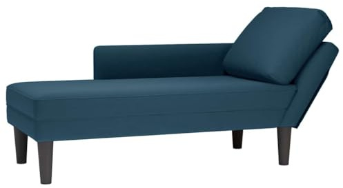 Bendmaxx Chaiselong i sammet i blått med kudde och höger armstöd, recamiere med skumfjäderfyllning, 132 x 56 x 70 cm för vardagsrum, sovrum och läshörn