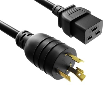 Cable Leader 15ft NEMA L6-20P to C19 Heavy-Duty Locking Power Cord 12 AWG 20A/250V SJT High Voltage Extension Cord, Twist-Locking Cord, Black