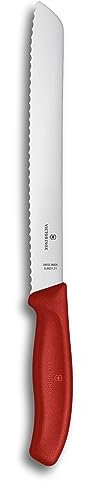 Victorinox Swiss Classic, Coltello da pane professionale, Lama extra seghettata, Bordo seghettato, 21 cm, Robusto manico in plastica, Acciaio inossidabile, Rosso