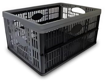 Strong Folding Collapsible Plastic Storage Crates Boxes Stackable Basket 32L Fold able Crate Stacking Basket Easy Camping Storage Lightweight Compact Crate Folding Collapsing (PACK OF 1)