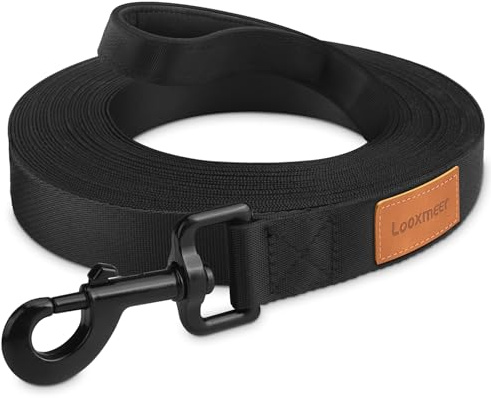 Looxmeer Training Lead for Dogs, 30m Nylon Long Line Dog Lead,Padded Handle | Dog Leash with Storage Bag, Tracking, Camping, Walking, Recall and Obedience Training Lead for Small Medium Large Dogs, Black