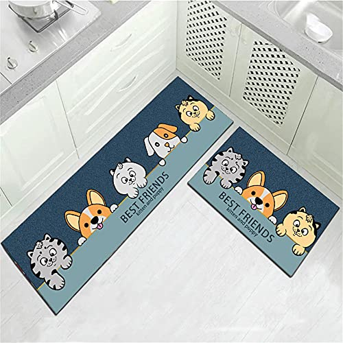 Treer Alfombras Cocina Lavable Antideslizante Absorbente, Alfombra de Pasillo con Patrón, Felpudos para Interiores y Exteriores, Alfombrillas para Cocina, Dormitorio, Baño (Perro Lindo,40x60cm)