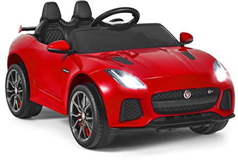 GOPLUS Elektrisk barnbil Jaguar, 12 V-elbil med 2,4 GHz-fjärrkontroll, mjuk start, LED-ljus, tuta, musik, säkerhetsbälte, 3–5 km/h, barnfordon för barn från 3 år upp till 25 kg (röd)