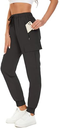 FANGJIN Pantalon Cargo Femme Taille Haute Été Jogging Bande Élastique Yoga Pants Grande Taille Carotte Multipoche Séchage Rapide Pantalon Noir XL