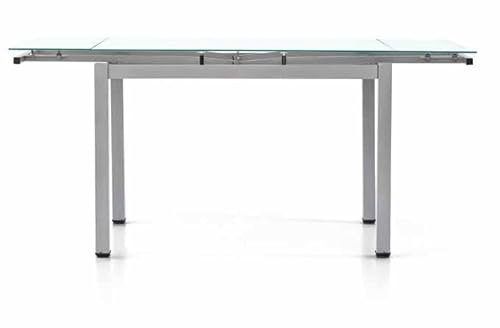 MAR.C.A DESIGN – Mesa extensible para comedor, cocina o salón, diseño moderno, superficie de cristal y estructura de metal gris sedoso, 2 extensiones de 35 cm, cerrada 110 x 70 cm, abierta 180 x 70
