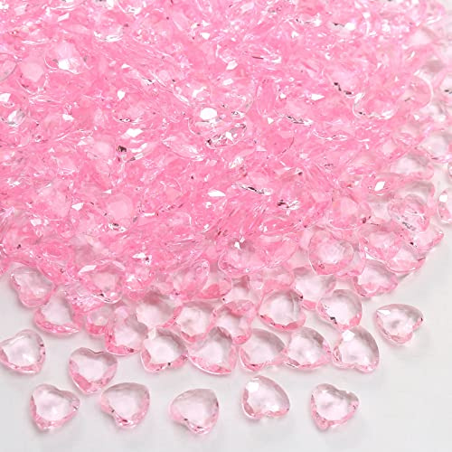 YIEUR 600 pezzi rosa Acrilico Cuori Cristallo Gemme cristalli decorativi a forma di cuore, con cristalli, 12 mm (rosa)