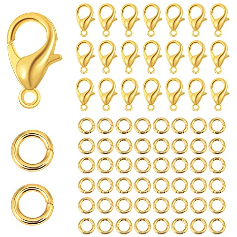 ALEXCRAFT Gold Lobster Clasps, 250 PCS Gold Plated Lobster Claw Clasps with 4mm Open Jump Rings Set Jewellery Making Kit, Metal Lobster Clasps Rings Connector for DIY Craft Chain Jewelry Making Claps