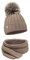 ELIMELI® Kaschmir Mütze Schal Damen Winter Kombi Set - warme Strickmütze mit Kunstfell Bommel - 2-teilig, Winterset Wintermütze passender Schal Wollmütze Beanie Slouch Strick (Cappuccino - Set)