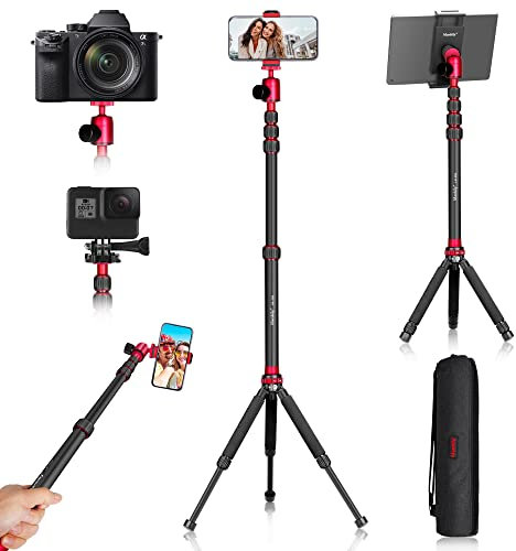 Manbily 5-in-1 Camera Selfie Stick & Tripod - Extendable Travel Monopod with Aluminum Extension Rod, Ball Head, Phone Pad & Projector Holder - Carry Bag for Video Vlog