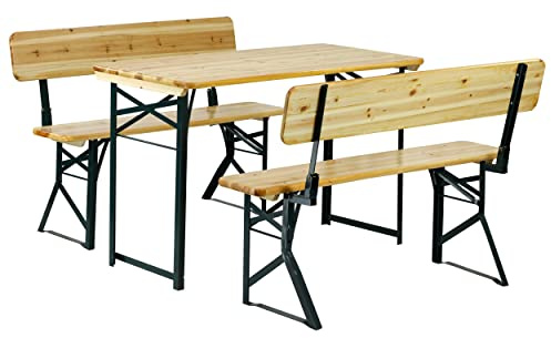 Totò Piccinni Set Birreria 2 Panche e Tavolo in Legno Naturale, Richiudibile, Salvaspazio Varie Misure (115x60 con Schienale)
