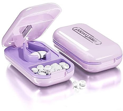 Dyroe tablettenteiler, Pillenschneider Große und Kleine Tabletten, Tablettenspalter Pillenteiler mit Tablettenaufbewahrungsfach, Pillen Vitamin-Tabletten, Tragbarer Tasche Pillenzerkleinerer (Lila)