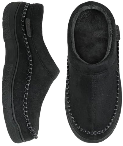 Zigzagger Men's Slip On Moccasin Slippers,Jet Black, 13-14
