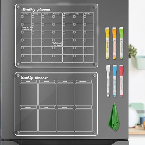 DOLLAR BOSS 2PCS Kalender Acryl Kühlschrank, 30 x 40cm Monatsplaner Wochenplaner für den Kühlschrank, Magnetischer Wochenplaner Kühlschrank, Kalender kühlschrank