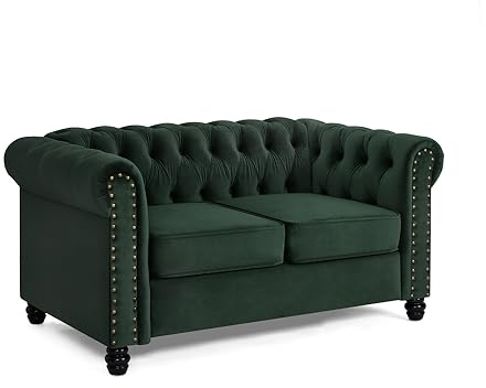 Home Detail Chesterfield Studded 2-Seater Sofa, Green Velvet