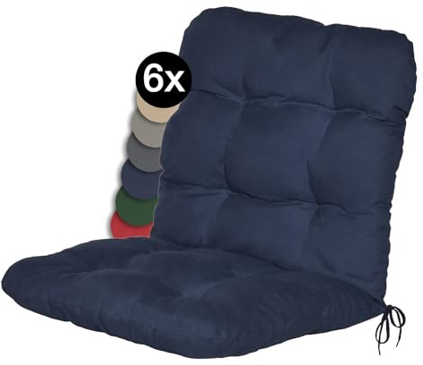 Beautissu 6er Set Niedriglehner Auflagen Set Flair NL Stuhlauflage 100x50x8cm Sitzkissen Niederlehner Gartenstühle Sitzauflagen Stuhlkissen Dunkelblau