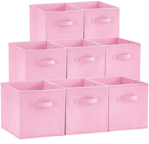 Lifewit 8 Stück Aufbewahrungsbox aus Stoff, Faltbar Aufbewahrungswürfel Aufbewahrung aus Vliesstoff mit Griff für Würfelregal Regal Einsatz, 26,5 X 26,5 X 28 cm,Rosa