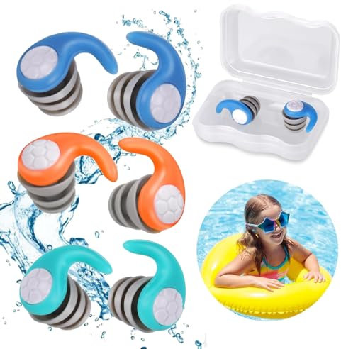 Zocipro 3 Paar Ohrstöpsel Schwimmen Kinder, Wasserdichte, Wiederverwendbare Silikon Ohrstöpsel Schwimmen - Ohrschutz für Kinder von 4-12 Jahren, Ideal zum Surfen, Duschen, Tauchen und Anderen