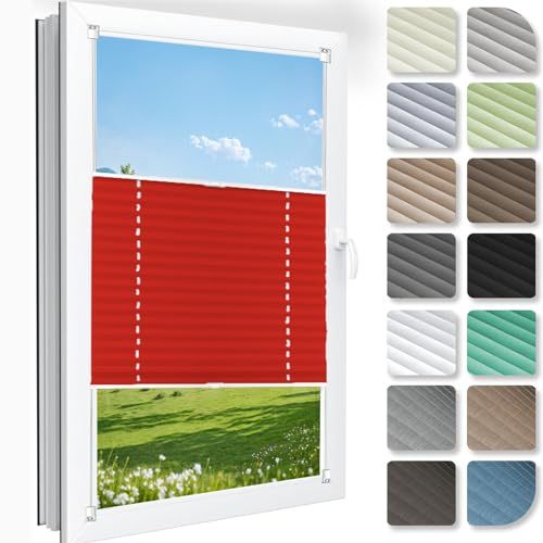 Tenda Plisse con Foratura Plissettata 55 x 180 cm, Opache e Traslucide Protezione, Tenda Plissettata con Morsetti, Plissettata Plissee Tenda, per Finestre, Rosso