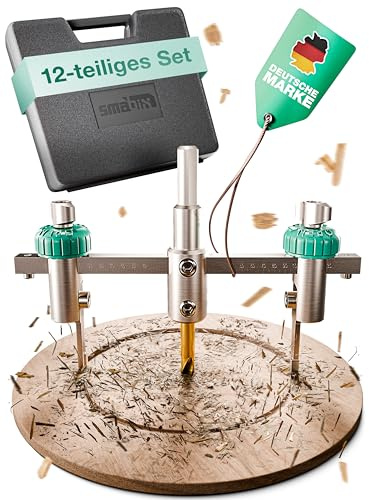 Smabix® Kreisschneider, 12-teiliges Set, 40-120 mm Lochgröße einstellbar, inkl. Aufbewahrungsbox, hochwertige Wolframcarbid-Messer, Kreisschneider Holz, Lochschneider für Holz, Kunststoff, Gipskarton
