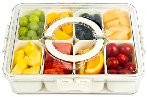 OSDUE Vassoio da Portata Diviso con Coperchio e Manico, 8 Contenitori per Snack Con Scomparti, Vassoio per Frutta e Verdura, Snack, Salumi, per Cucina, Feste, Intrattenimento, Picnic