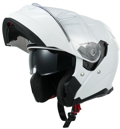 MY Casco Moto Modulare 935, Caschi Integrali Moto Omologato ECE 22.06 con Doppia Visiera per Uomo Donna (Bianco, M)