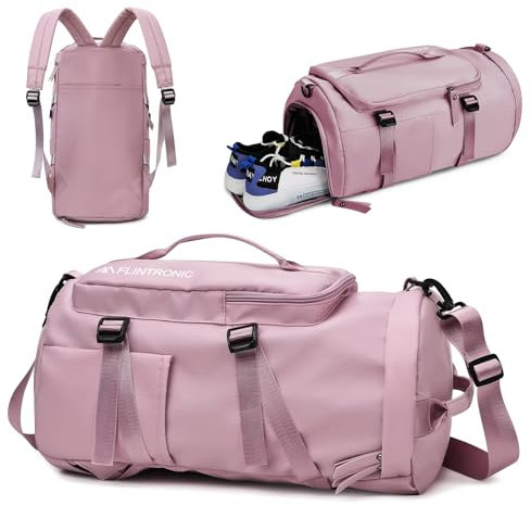 flintronic Sporttasche Damen Herren 33L Reisetasche mit Schuhfach Nassfach Faltbare Reisetasche Weekender Sporttasche Schwimmtasche FitnesstascheTrainingstasche für Reisen, Fitness, Sport (Rosa)