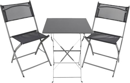 Mojawo 3er Set Outdoormöbel Balkonmöbel Set Bistroset Balkonmöbelset klappbar Anthrazit Tisch 60x60x71cm Klappstuhl