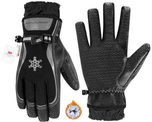 HANDLANDY Winter Work Gloves for Men Women, Warm 3M Thinsulate Insulated Waterproof Thermal Touchscreen Gloves for Cold Weather Working, Hiking, Skiing, Driving (Grey, Medium)
