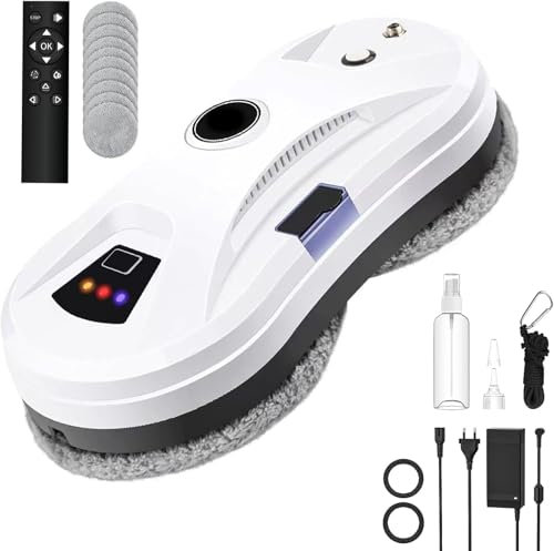 Robot Nettoyeur Vitre, 5600Pa Robot Laveur de Vitre Automatique avec Télécommande, Système de Sécurité, Navigation Intelligente, Laveur de Vitre pour Fenêtres Intérieures et Extérieures (Blanc (A))