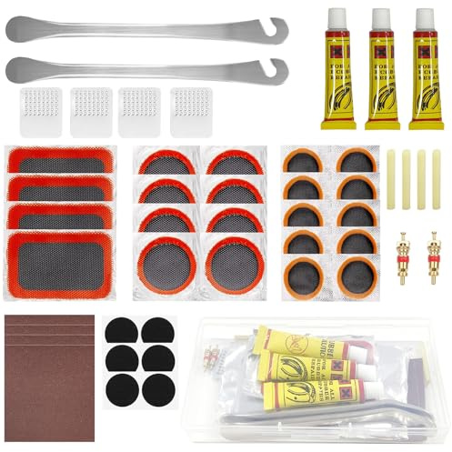 48 Stück Fahrrad Flickzeug Set, Reifenreparaturset, Fahrrad Schlauch Patch Kit, Reifenflickzeug Fahrrad, Fahrradflickzeug Set für Radfahrer, Motorrad, Geländefahrzeuge und Mehr Aufblasbaren Gummi