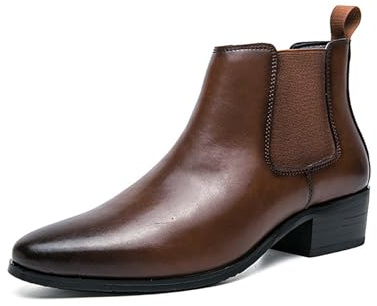 Botas Chelsea De Hombre De Cuero - Botines Elegantes De Punta con Laterales Elásticos Y Tirador, Negocios, Bodas Y Ocasiones Smart Casual,Marrón,42 EU