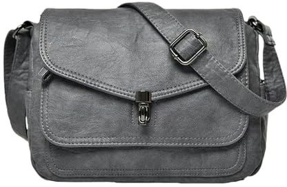 Fryloo Borse Borsa A Tracolla Casual Morbida da Donna in Vera Pelle – E Spalla di Alta qualità per Donna-Grigio