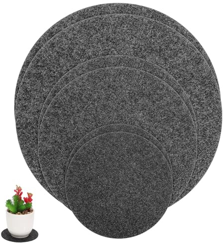 ROMISBABA Posavasos de Fieltro Absorbentes para Macetas 6 Unidades 3 Tamaños (10 Cm, 15 Cm, 20 Cm) Doble Cara Gris para Jardín Terraza Interior y Exterior