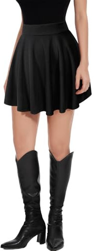 DRESSTELLS Rock Damen Basic Solide Vielseitige Dehnbar Informell Mini Glocken Rock Schwarz 2XL