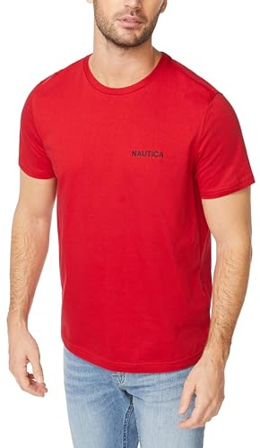 Nautica Men's Short Sleeve Crew Neck T-Shirt Red Solid, Medium