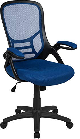 Flash Furniture High Back Blue Mesh Ergonomic Swivel Office Chair with Black Frame and Flip-up Arms