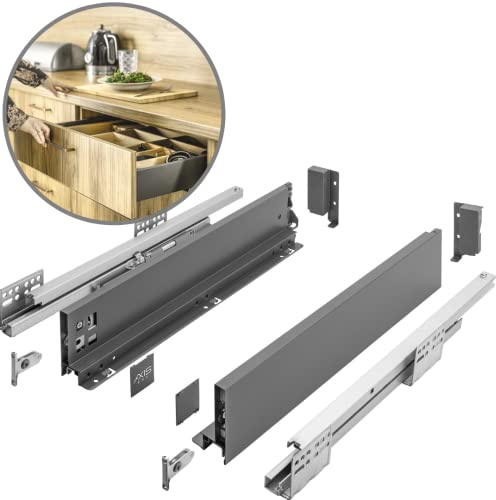 GTV- Sistema di Cassetti AXIS PRO, Set Guide Scorrevoli per Cassetti, Set di Cassetti, Portata fino a 40 kg, Cassetti Scorrevoli Con Chiusura ammortizzata - Larghezza 450mm, Altezza 86mm, Antracite