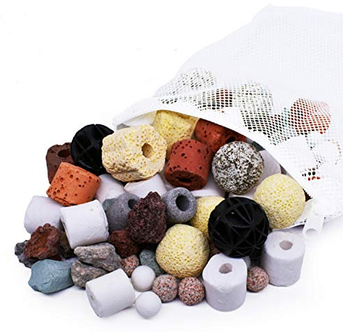 KAIISSA Aquarium Fish Tank Filter Media, Ceramic Rings Bio Balls Porous Filter Biochemical Ball Activated Carbon Filtration Material for Aquarium Fish Tank Pond Waterfall Fountain (20-In-1, 500g)