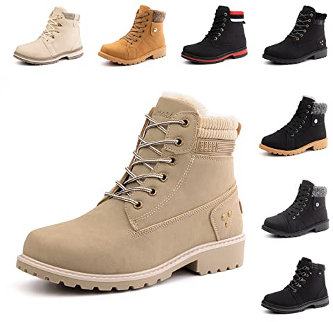Stivali Donna Invernali Scarpe da Neve Scarponcini Donna Stringati Stivaletti Invernali Snow Boots Stivali da Neve Caviglia Boots Outdoor Cachi 39 EU