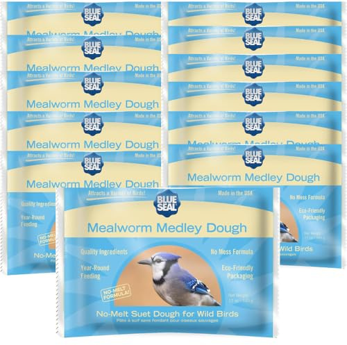 Blue Seal Mealworm Medley Suet Dough Cake | No Mess Wild Bird Suet | Attracts a Variety of Wild Birds | Melt Resistant | Year-Round Feeding | Food for Wild Birds | Made in The USA | 12 oz (12 Pack)