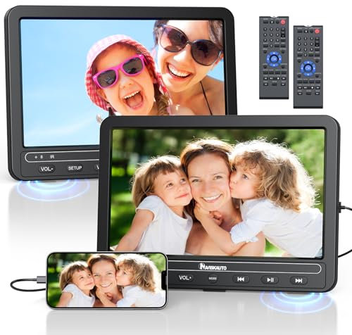 NAVISKAUTO HDMI 10,5 Lecteur DVD Voiture 2 écrans indépendants Portable, DVD Voiture avec Grand Batteries de 5H, DVD Voiture Double ecrans, USB/SD Port supporte Multi Format(Deux Lecteurs DVD)