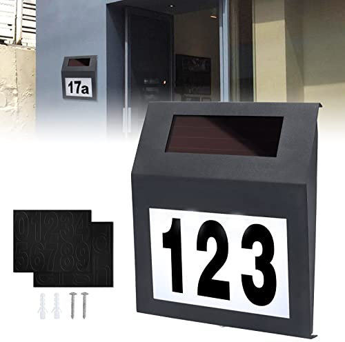 LARS360 Lampada solare a LED, in acciaio inox, per esterni, con numero civico, 2 LED con interruttore crepuscolare IP65 (antracite)