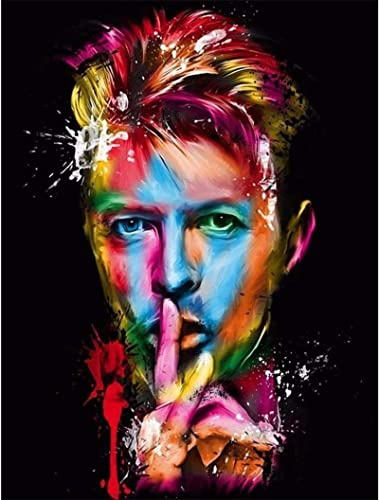 YUNLINZI Peindre par Nombre pour Adultes DIY Ensemble Complet Peinture à l'huile Kit avec Brosses et Peintures Acryliques Portraits colorés de David Bowie 16 * 20 Pouces -sans cadre