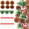MEIYIFAN 240 Pezzi Accessori Ghirlanda di Natale,Rami di Pino Artificiale di Natale Aghi di Pino di Natale,Pigne di Natale,Bacca di agrifoglio di Natale, per albero di Natale decorazione ghirlanda