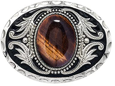 YOQUCOL Vintage American Western Cowboy Tiger Eye Stone Belt Buckle for Men